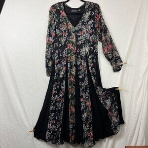 Nostalgia 90s Floral Lace Long Sleeve Maxi Dress Women M Whimsygoth Dark Cottage